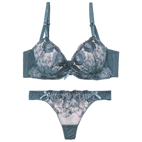 1/23新作!【三上悠亜着用】ローズチュールレース育乳脇高ブラジャー&Tバックショーツ［激売れ］(グリーン-A65/ショーツM)