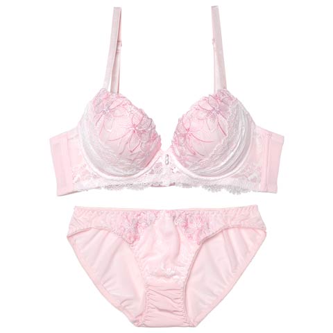 2/27新作!パステルフルールレース育乳脇高ブラジャー&フルバックショーツ［激売れ］(ピンク-A70/ショーツM)