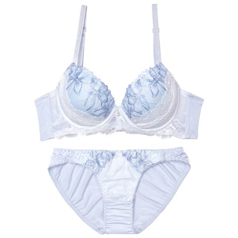 2/27新作!パステルフルールレース育乳脇高ブラジャー&フルバックショーツ［激売れ］(サックス-A70/ショーツM)