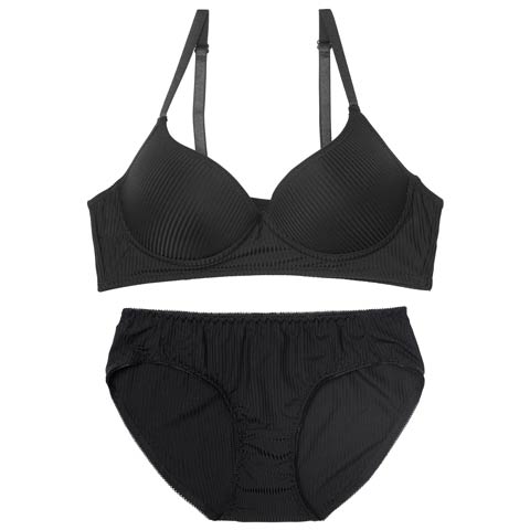 10/27新作!【ノンワイヤー】シンプルリブストレッチブラジャー&フルバックショーツ［激売れ］(ブラック-M)