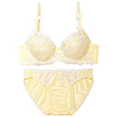 11/17新作!メロウパステルフルーロンブラジャー&フルバックショーツ［激売れ］(イエロー-A70/ショーツM)