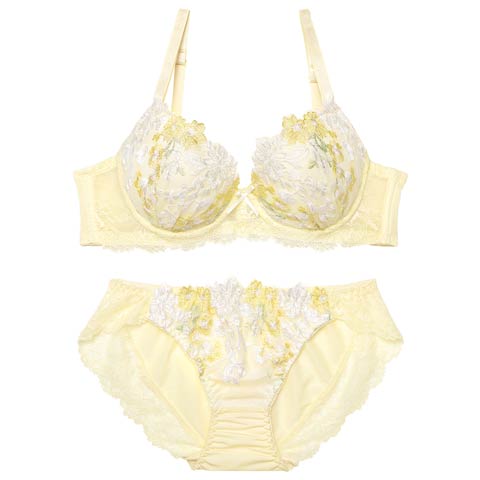 11/19新作!ドリーミングパステルフルールブラジャー&フルバックショーツ［激売れ］(イエロー-A70/ショーツM)