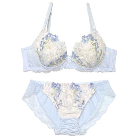11/19新作!ドリーミングパステルフルールブラジャー&フルバックショーツ［激売れ］(ブルー-A70/ショーツM)