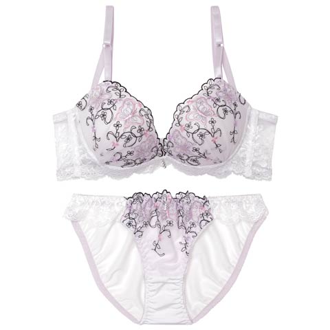 4/22新作!メロウフルールバタフライ育乳脇高ブラジャー&フルバックショーツ［激売れ］(ラベンダー-A65/ショーツM)