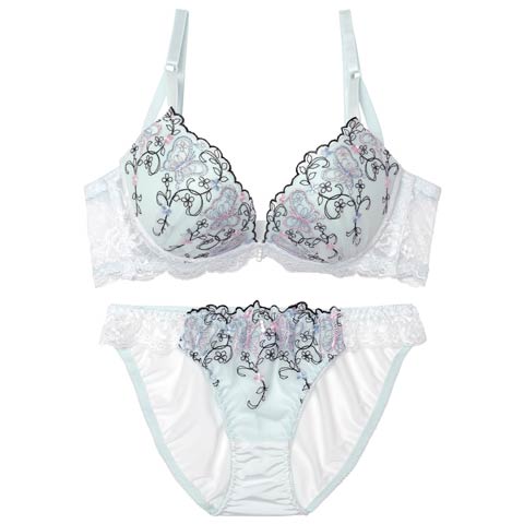 4/22新作!メロウフルールバタフライ育乳脇高ブラジャー&フルバックショーツ［激売れ］(サックス-A65/ショーツM)