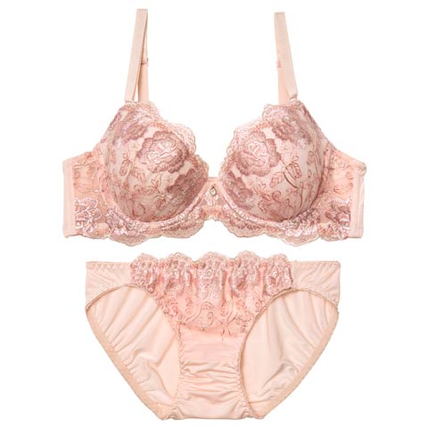 3/25新作!メロウブルームエンブロイダリーブラジャー&フルバックショーツ［激売れ］(ピンク-A70/ショーツM)