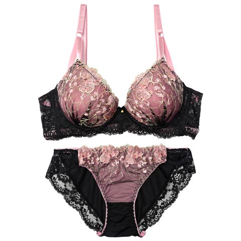 3/30新作!グロッシーブルームレーシィ育乳脇高ブラジャー&フルバックショーツ［激売れ］(ピンク-A65/ショーツM)