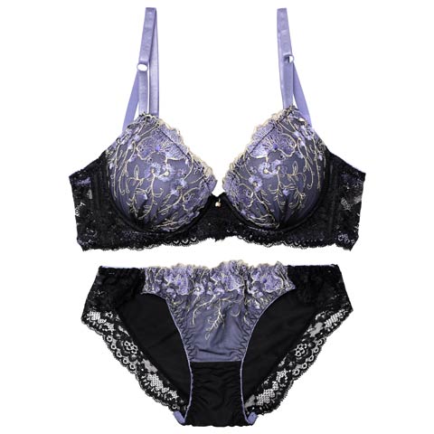 3/30新作!グロッシーブルームレーシィ育乳脇高ブラジャー&フルバックショーツ［激売れ］(ブルー-A65/ショーツM)