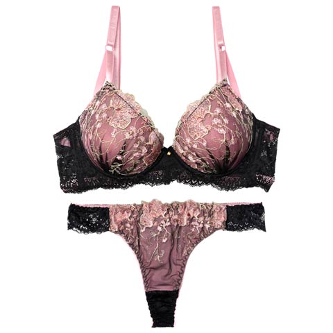 3/30新作!グロッシーブルームレーシィ育乳脇高ブラジャー&バック透けTバックショーツ［激売れ］(ピンク-A65/ショーツM)