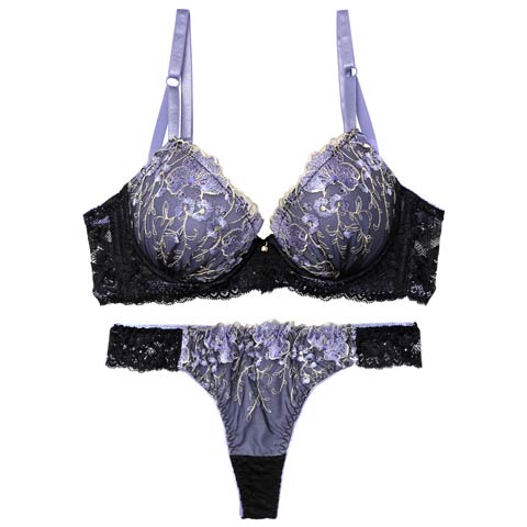 3/30新作!グロッシーブルームレーシィ育乳脇高ブラジャー&バック透けTバックショーツ［激売れ］(ブルー-A65/ショーツM)