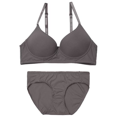 4/20新作!【ノンワイヤー】リラックスリブブラジャー&フルバックショーツ［激売れ］(チャコール-M)