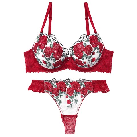 4/17新作!グラマラス ブライトフラワーブラジャー&バック透けTバックショーツ［激売れ］(レッド-A65/ショーツM)