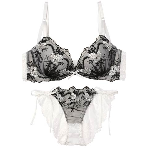 4/3新作!ミスティシアーロゼ育乳脇高ブラジャー&サイド紐バック透けフルバックショーツ［激売れ］(ホワイト-A65/ショーツM)