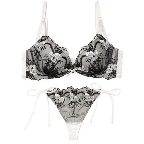 4/3新作!ミスティシアーロゼ育乳脇高ブラジャー&サイド紐バック透けTバックショーツ［激売れ］(ホワイト-A65/ショーツM)