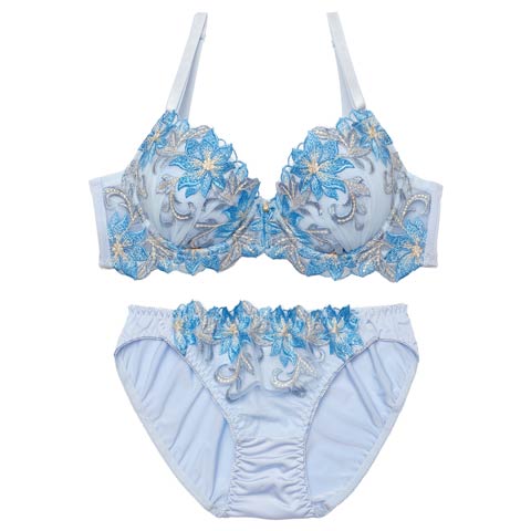 2/20新作!スウィートプレシャスフラワーブラジャー&フルバックショーツ［激売れ］(ブルー-A70/ショーツM)