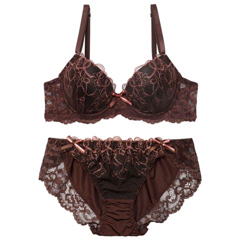 3/13新作!ガーリーハートフルールブラジャー&フルバックショーツ［激売れ］(ブラウン-A70/ショーツM)