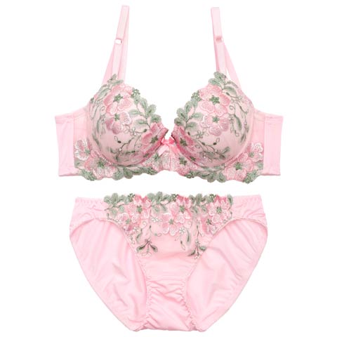 4/8新作!フェアリーテイルフラワー育乳脇高ブラジャー&フルバックショーツ［激売れ］(ピンク-A70/ショーツM)