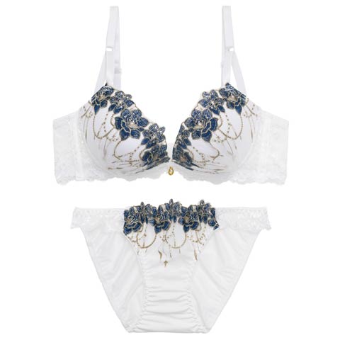 4/1新作!ロイヤルチェインローズ育乳脇高ブラジャー&フルバックショーツ［激売れ］(ホワイト-A70/ショーツM)