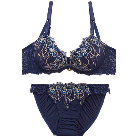 4/1新作!ロイヤルチェインローズ育乳脇高ブラジャー&フルバックショーツ［激売れ］(ネイビー-A70/ショーツM)