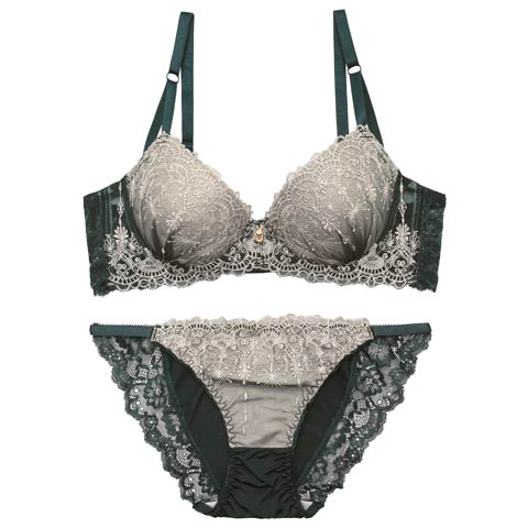 4/20新作!ノーブルシャンデリア育乳脇高ブラジャー&バック透けフルバックショーツ［激売れ］(グリーン-A70/ショーツM)