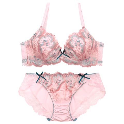 4/15新作!フェミニンエレガンスフラワー育乳脇高ブラジャー&フルバックショーツ［激売れ］(ピンク-A70/ショーツM)