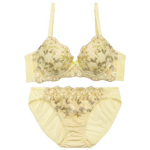 4/1新作!スウィーティブルーム育乳脇高ブラジャー&フルバックショーツ［激売れ］(イエロー-A70/ショーツM)