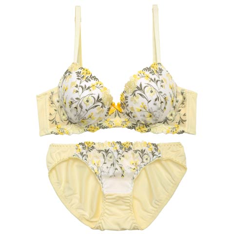 3/11新作!フレッシュガーデンフラワー育乳脇高ブラジャー&フルバックショーツ［激売れ］(イエロー-A70/ショーツM)