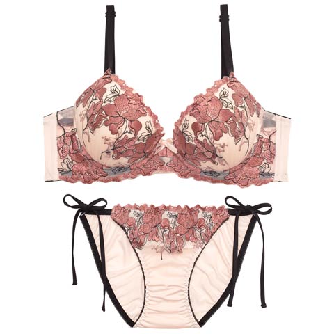 4/6新作!【三上悠亜着用】グロリアスブルーミング育乳脇高ブラジャー&サイド紐フルバックショーツ［激売れ］(ピンク-A65/ショーツM)