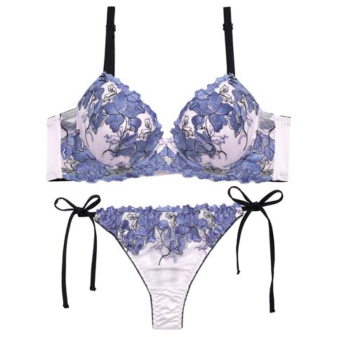4/6新作!【三上悠亜着用】グロリアスブルーミング育乳脇高ブラジャー&サイド紐Tバックショーツ［激売れ］(ブルー-A65/ショーツM)