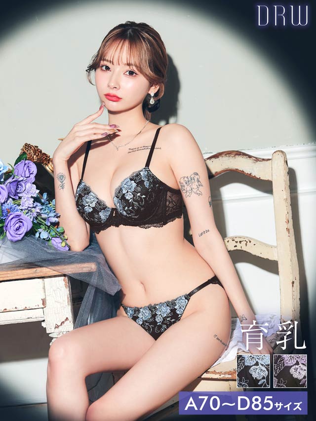 シャドウフラワーレース育乳脇高ブラジャー&フルバックショーツ