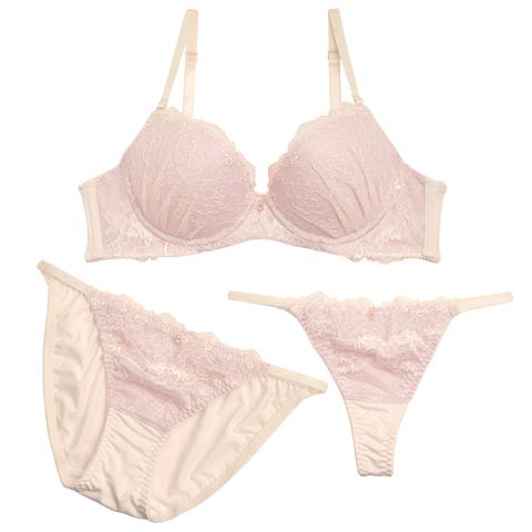 【3点セット】【GHIサイズ】フェアリーパステルローズブラジャー&フルバックショーツ&Tバックショーツ(パープル-G65/ショーツM)