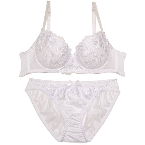 ワンカラーリッチレースブラジャー&フルバックショーツ(ホワイト-A70/ショーツM)
