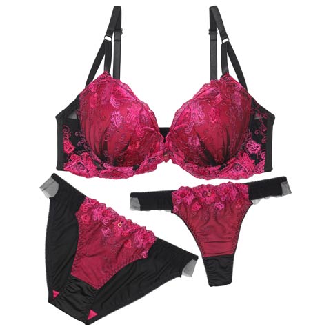 【三上悠亜着用】【3点セット】【GHIサイズ】クラッシーチュールローズブラジャー&フルバック&Tバックショーツ［大人気］(ローズ-G65/ショーツM)