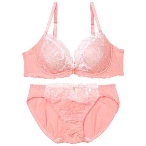 スウィートパステルレースブラジャー&フルバックショーツ［激売れ］(ピンク-A70/ショーツM)