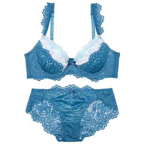 フェミニンプティレースブラジャー&バック透けフルバックショーツ［激売れ］［12H限定1］(ブルー-A70/ショーツM)