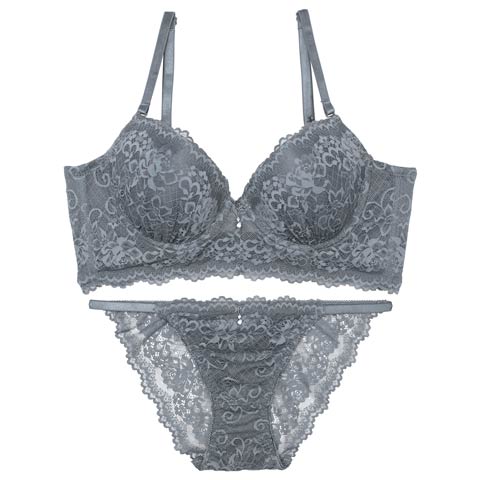 ダスティメッシュフルーロン育乳脇高ブラジャー&バック透けフルバックショーツ［激売れ］(グレー-A70/ショーツM)