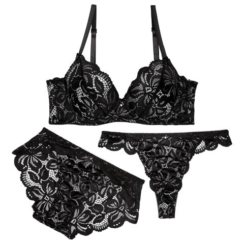 【3点セット】【GHサイズ】グロリアスレーシーブルーム育乳脇高ブラジャー&バック透けフルバック&Tバックショーツ［大人気］(ブラック-G65/ショーツM)