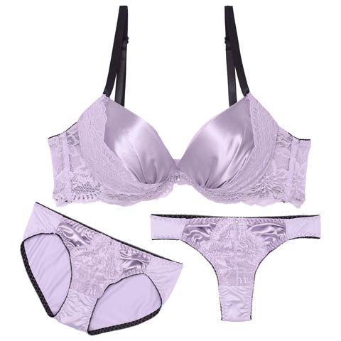 【3点セット】グレイスフルサテンレース育乳脇高ブラジャー&フルバック&Tバックショーツ［大人気］［週替］[スーパーセール](パープル-A70/ショーツM)