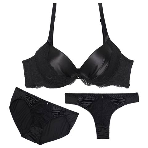 【3点セット】グレイスフルサテンレース育乳脇高ブラジャー&フルバック&Tバックショーツ［大人気］［週替］[スーパーセール](ブラック-A70/ショーツM)