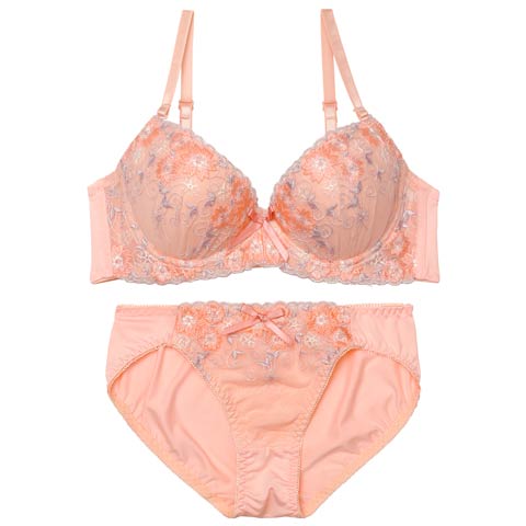 フェミニンブライトフラワーブラジャー&フルバックショーツ［激売れ］(サーモンピンク-A70/ショーツM)