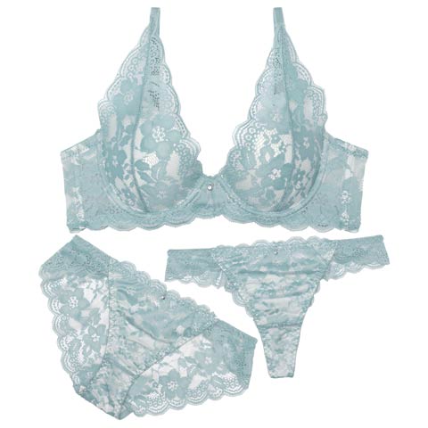 【3点セット】ブルームエレガントレースブラジャー&バック透けフルバック&Tバックショーツ