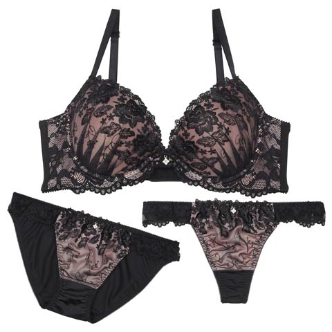 9/6再販!【3点セット】【GHIサイズ】エレガンスダークフラワー育乳脇高ブラジャー&フルバック&Tバックショーツ［大人気］(ピンク-G65/ショーツM)