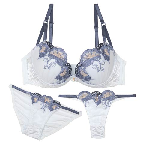 【3点セット】グレースシャインブルームブラジャー&フルバック&Tバックショーツ［大人気］(サックス-A70/ショーツM)