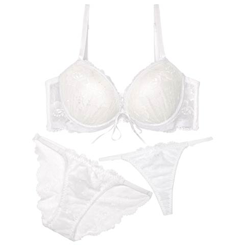 9/6再販!【かとゆり着用】【3点セット】エレガンスレースアップ育乳脇高ブラジャー&バック透けフルバック&Tバックショーツ［大人気］(ホワイト-A70/ショーツM)