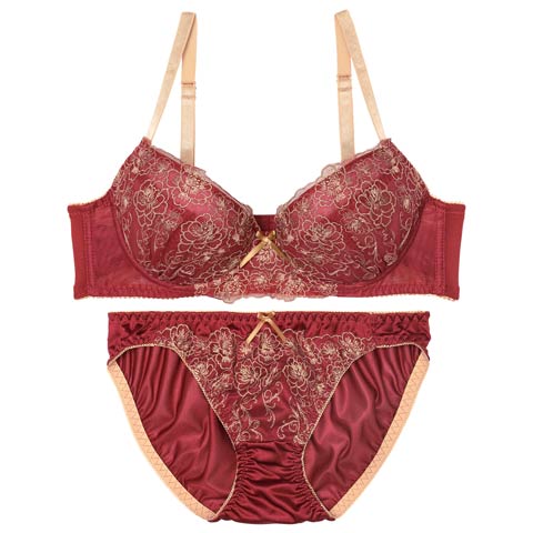 ロマンスレトロフラワーブラジャー&フルバックショーツ［激売れ］(レッド-A70/ショーツM)