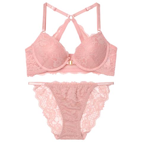 10/21再販!エレガントオールレーシィフロントホックブラジャー&バック透けフルバックショーツ［激売れ］(ピンク-A70/ショーツM)