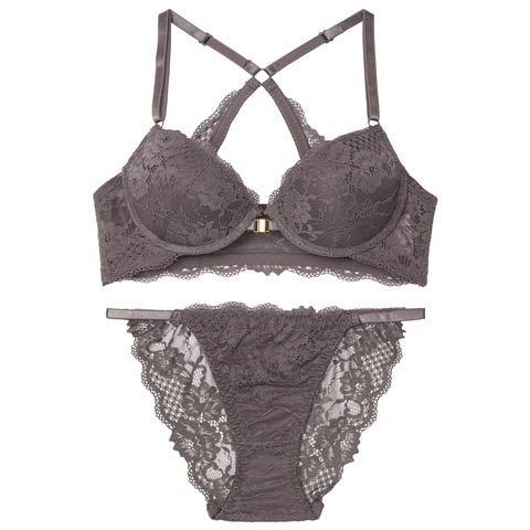 10/21再販!エレガントオールレーシィフロントホックブラジャー&バック透けフルバックショーツ［激売れ］(グレー-A70/ショーツM)