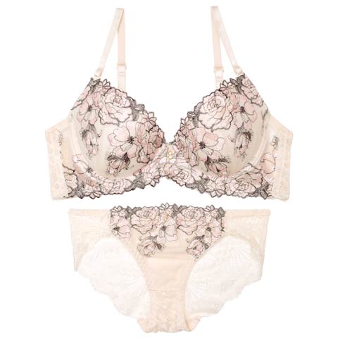 ミラビリスレーシィローズブラジャー&バック透けフルバックショーツ［激売れ］(アイボリー-A70/ショーツM)