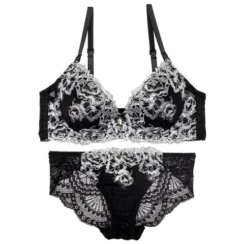 ミラビリスレーシィローズブラジャー&バック透けフルバックショーツ［激売れ］(ブラック-A70/ショーツM)