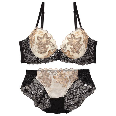 10/4再販!ダスティースカラップリリー育乳脇高ブラジャー&バック透けフルバックショーツ［激売れ］(アイボリー-A70/ショーツM)